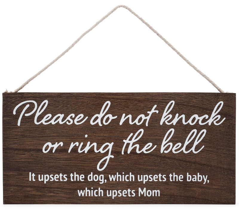 Pulse Brands Baby sleeping sign for front door - Please do not knock or ring the bell, it upsets the dog, which upsets the baby, which upsets mom - No soliciting sign for house - Do not ring doorbell sign - Image 1